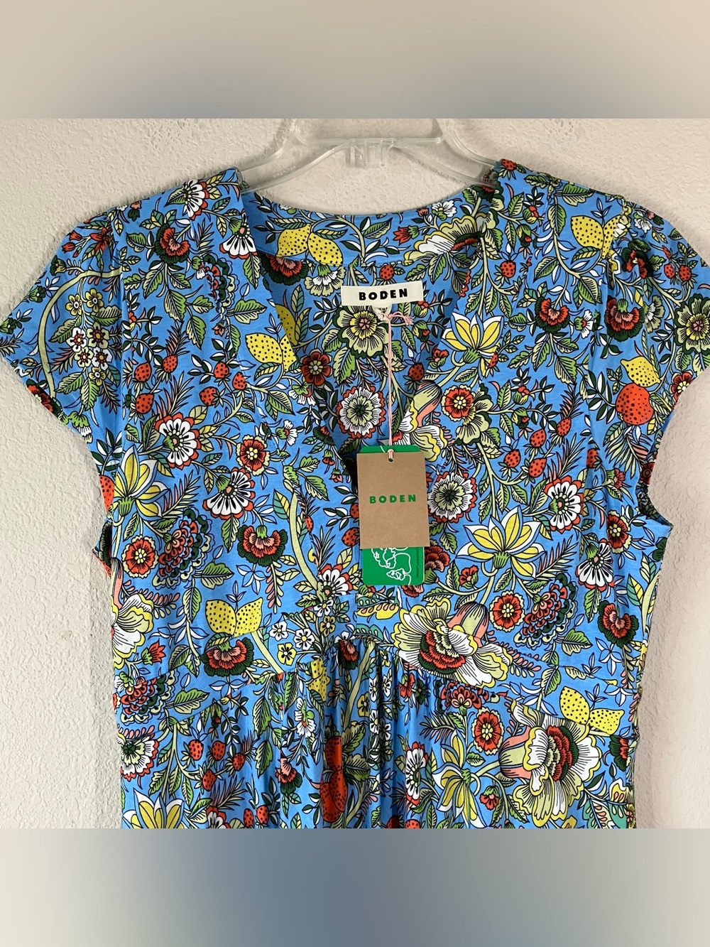 BODEN Fit & Flare Jersey Midi Dress 10 NEW Floral Fruit Euro Summer Vacation - Picture 14 of 15